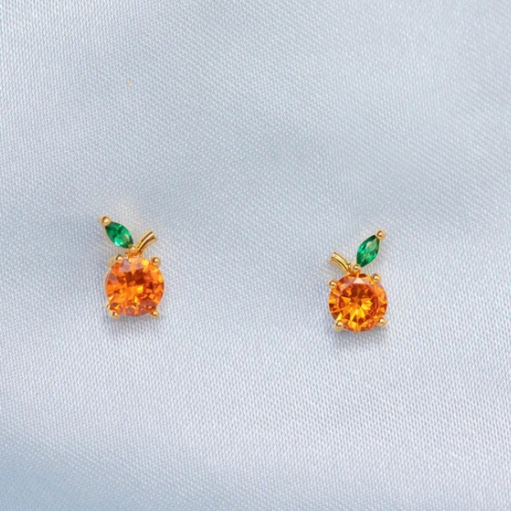 Fruit Stud Orange Earrings 18K Gold Oranges Summer Gold Jewelry 🍑